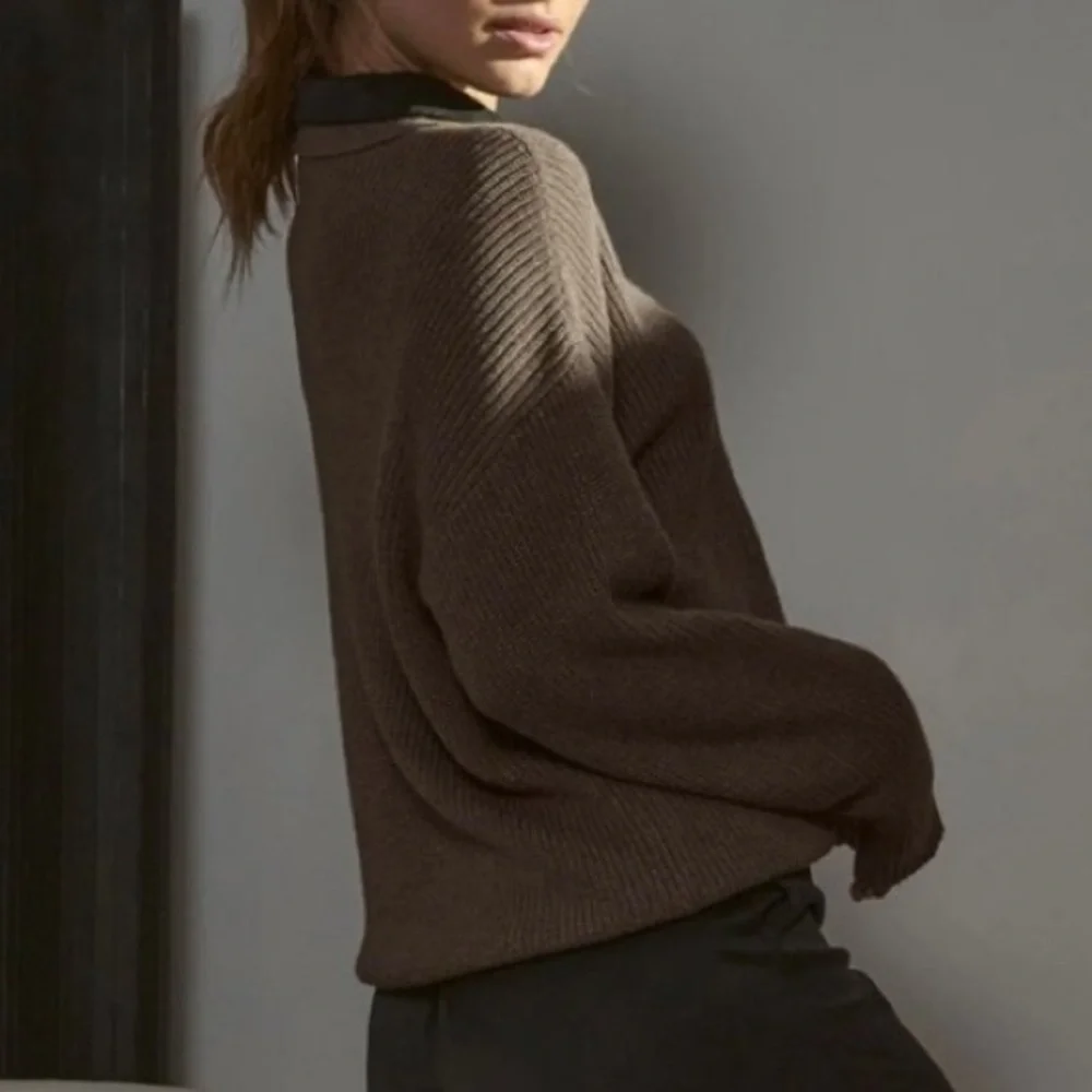 Lunya Cozy Cotton Silk Polo Pullover In Botanical Brown Heather L/XL NWT